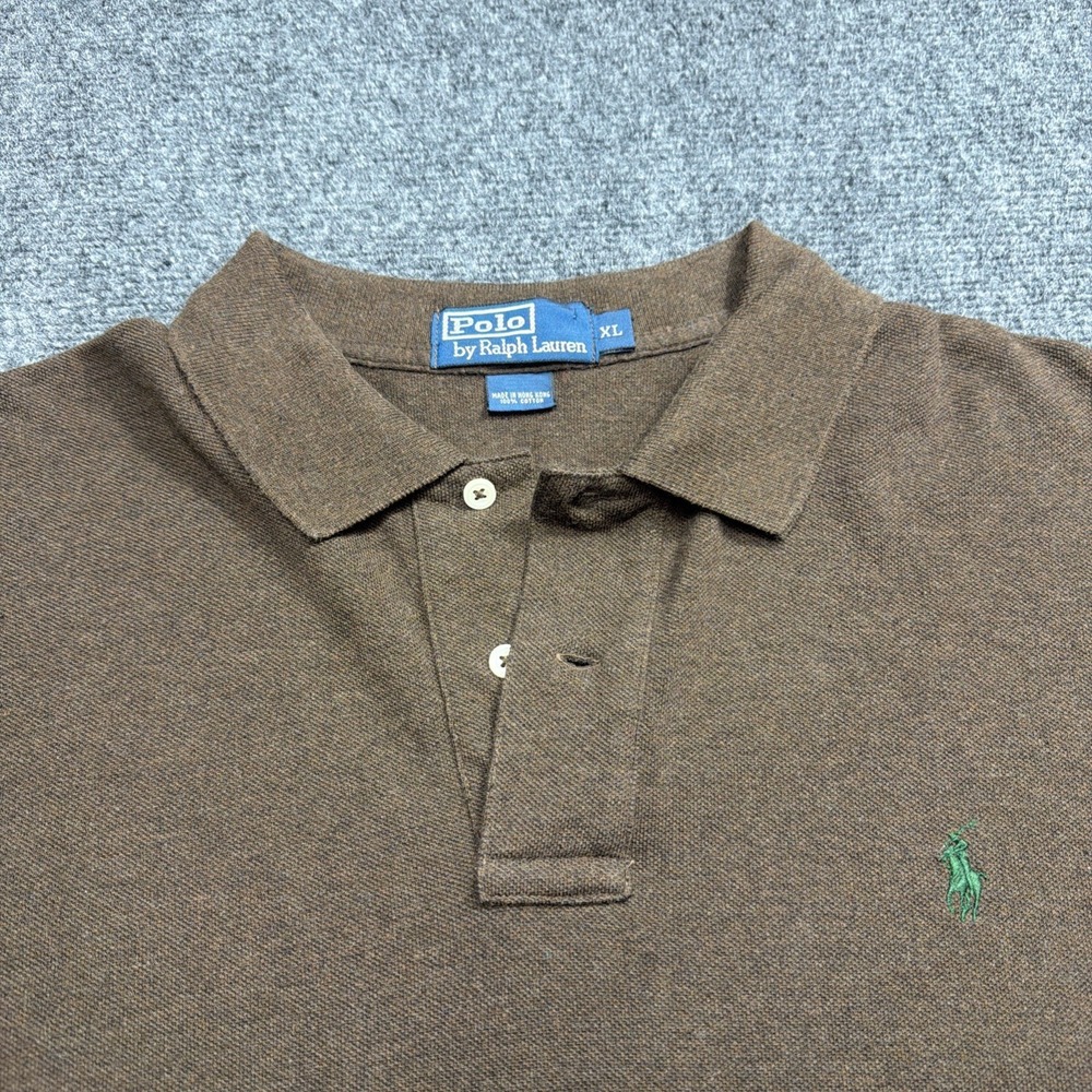 VTG Polo Ralph Lauren Men's Long Sleeve Polo Shirt XL Brown Pique 1990's MINT!